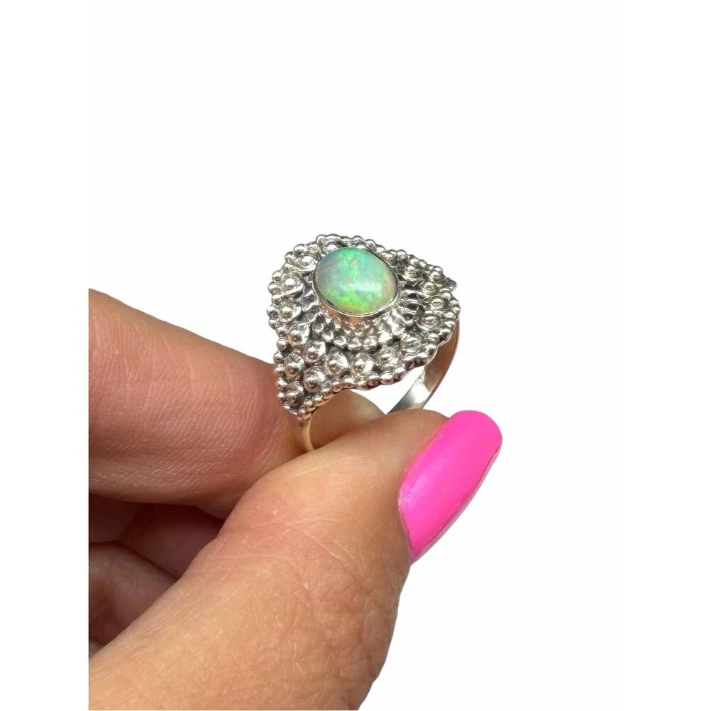 Ethiopian Fire Opal Ring Size 9 Solid 925 Sterling Silver